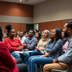 Community members discussing leadership and education in Memphis during an event.