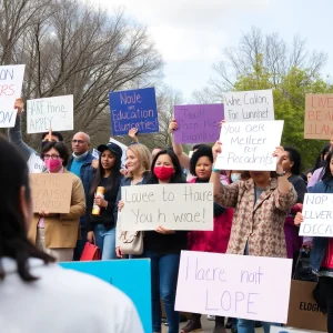 Community members gathered in support of education leaders
