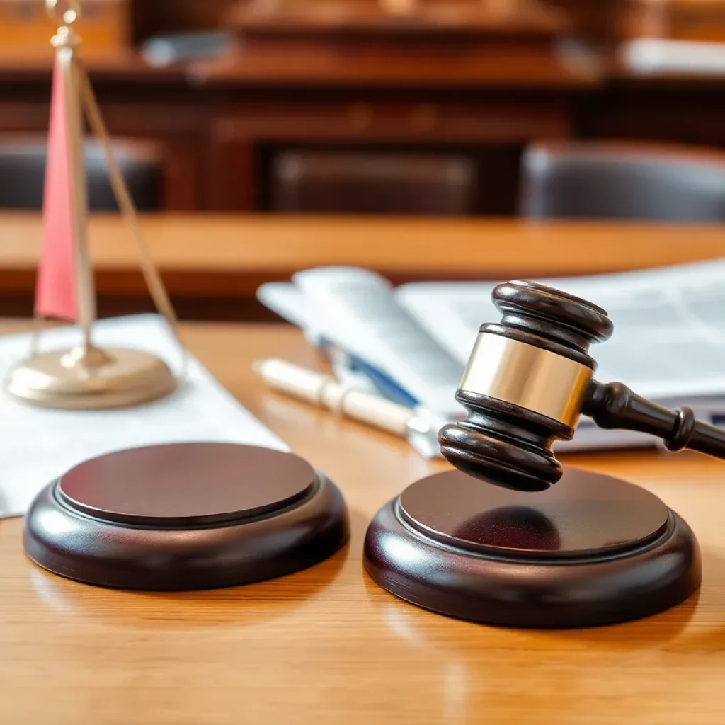 Courtroom with legal documents related to data breach case