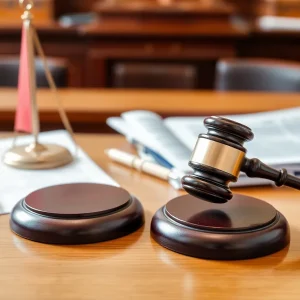 Courtroom with legal documents related to data breach case