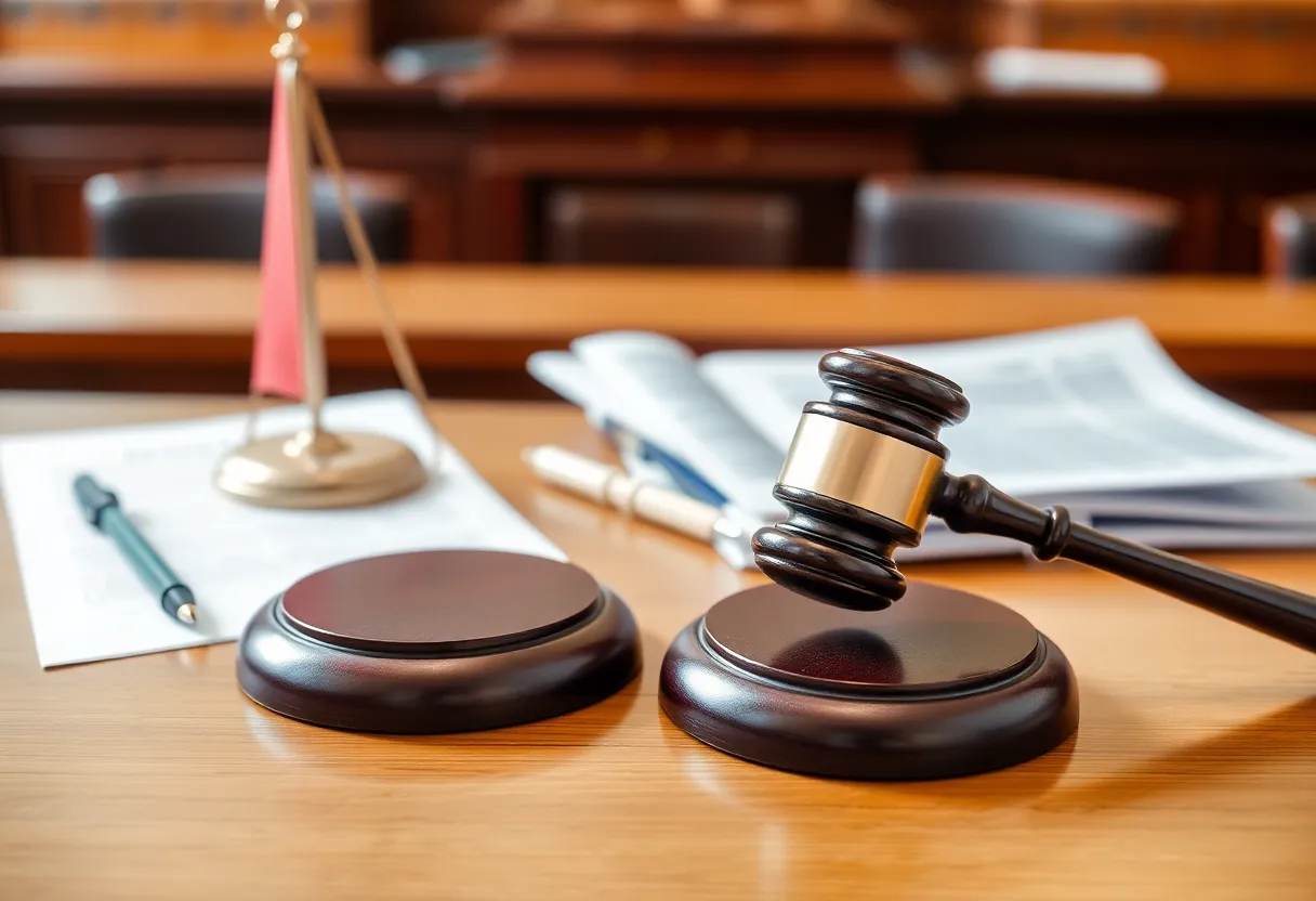 Courtroom with legal documents related to data breach case