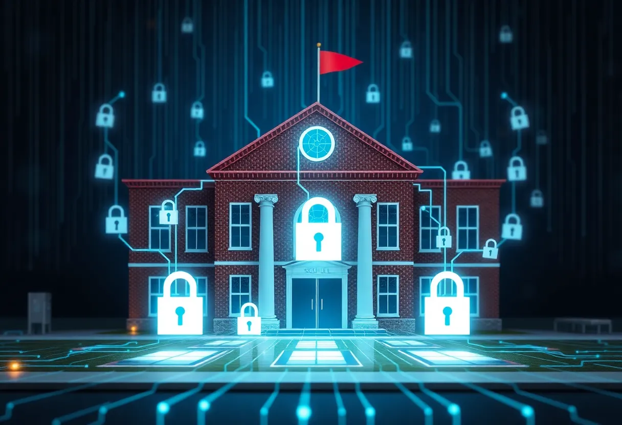 Conceptual image illustrating cybersecurity challenges in the education sector.