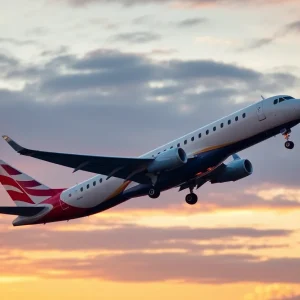 Embraer 175 of Delta Air Lines taking off from Memphis International Airport