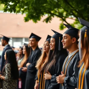 Graduation ceremony at Douglass High School with students and families