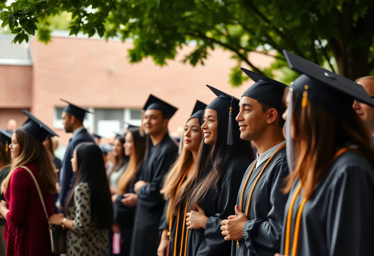 Graduation ceremony at Douglass High School with students and families