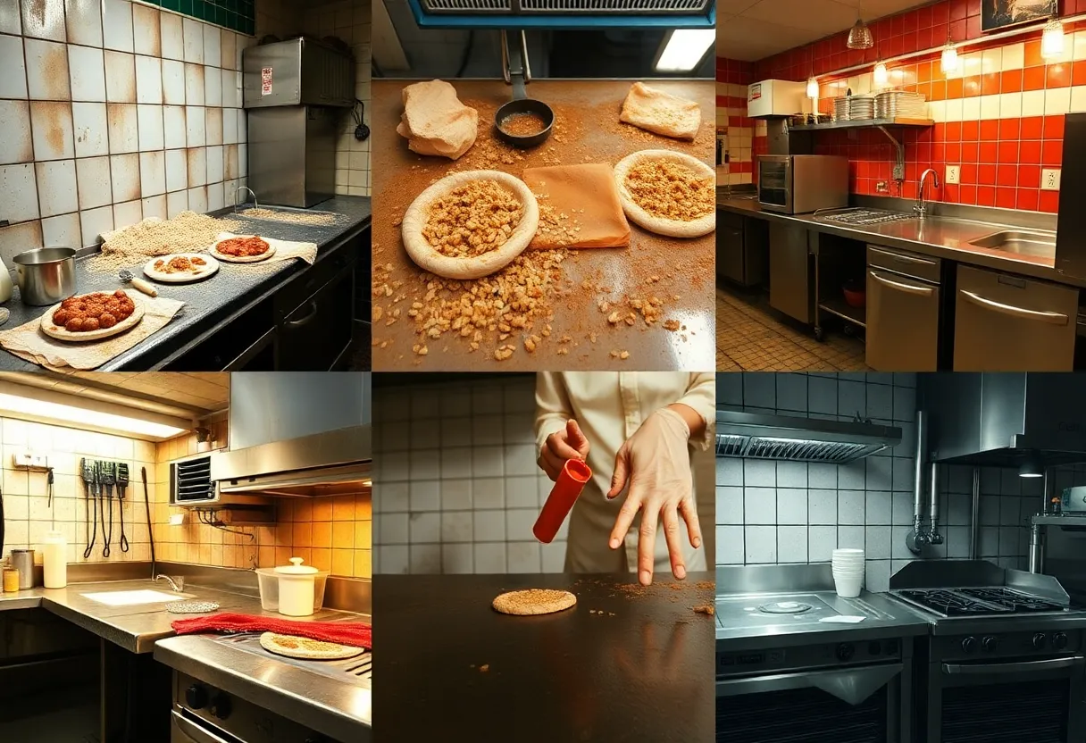 Collage of unclean restaurant kitchens highlighting health violations