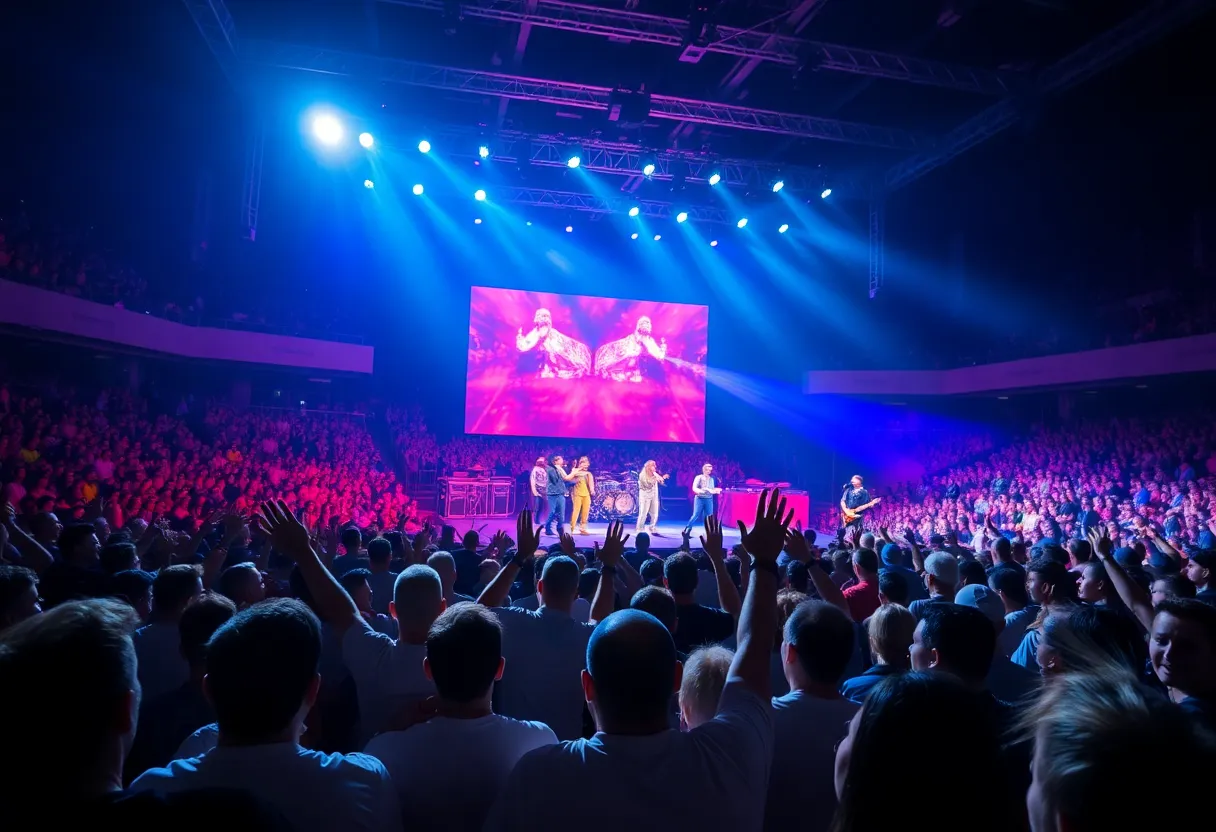 Crowd at a concert eagerly waiting for a performance
