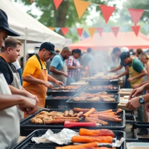 Grillers competing at the Memphis Barbecue Contest