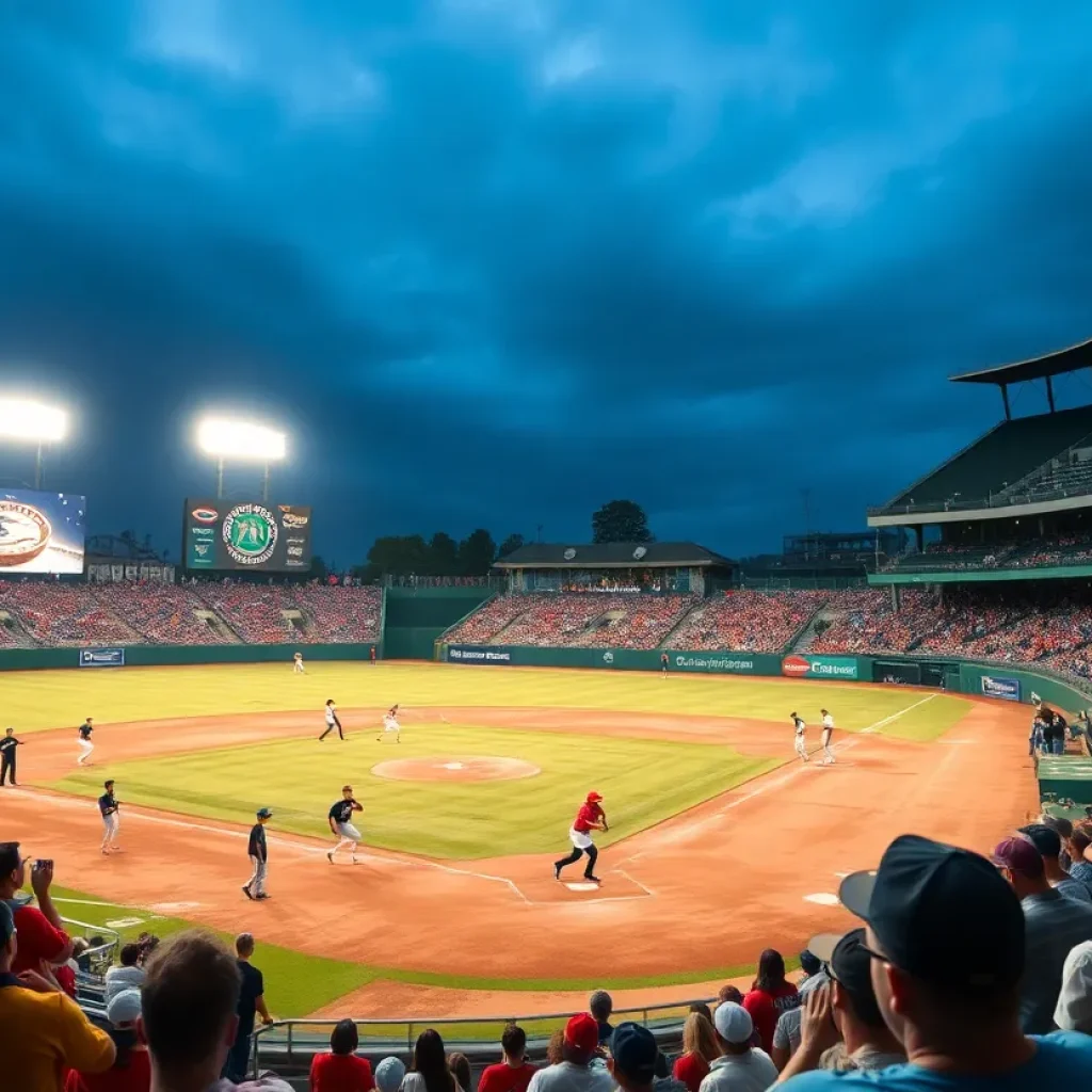 A vibrant scene from a collegiate baseball game at FedExPark.