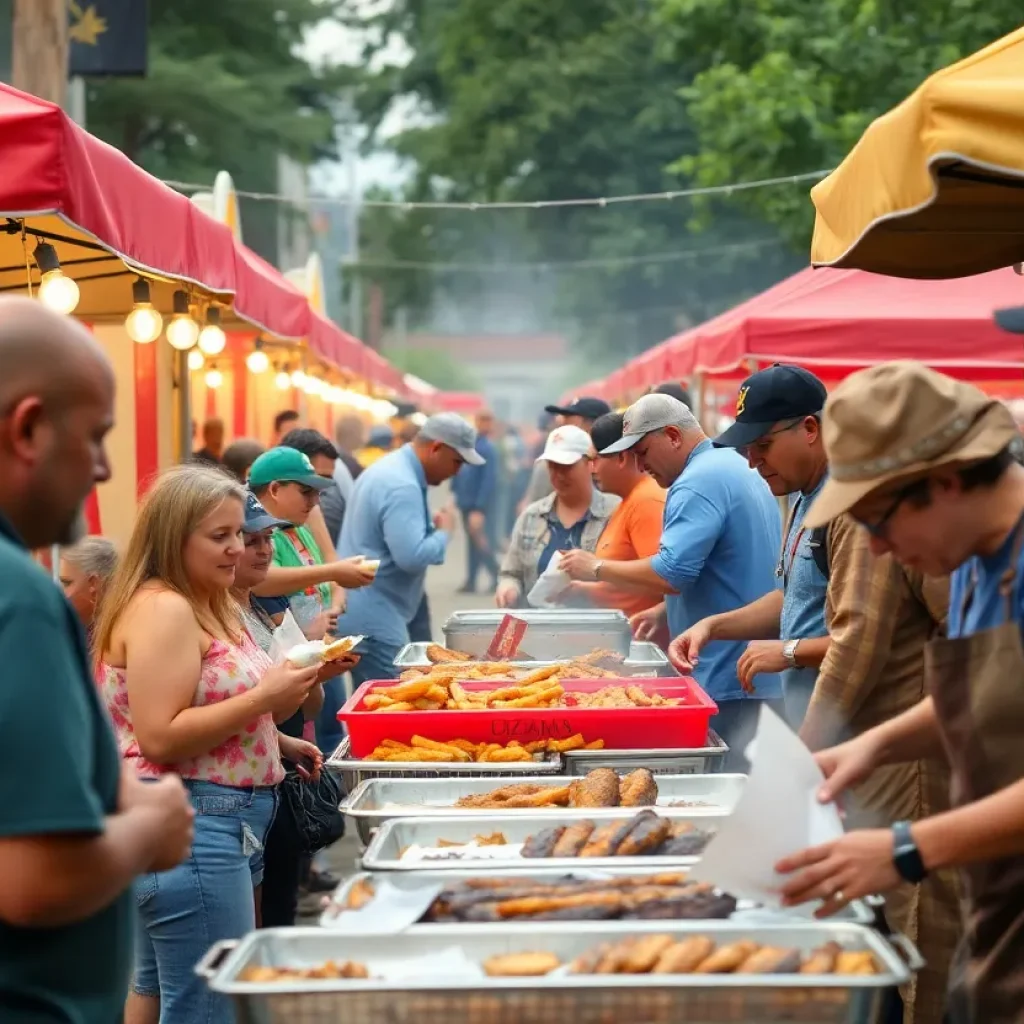 Crowd enjoying the Memphis BBQ Festival with food stalls