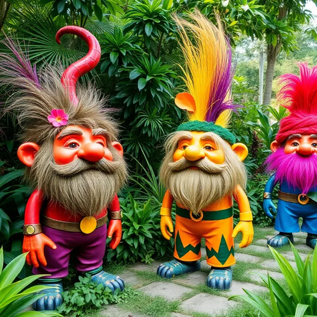 Large troll sculptures at Memphis Botanic Garden made from recycled wood