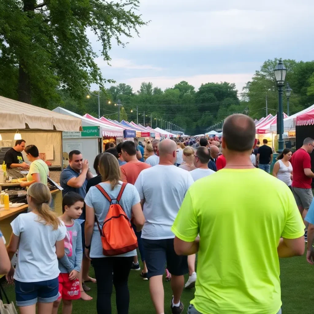 Families enjoying the Memphis Italian Festival with food and music in a park.