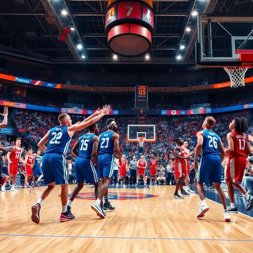Basketball players from Memphis and Louisville competing in a game