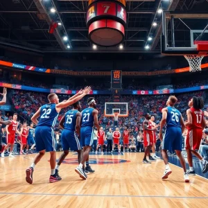Basketball players from Memphis and Louisville competing in a game
