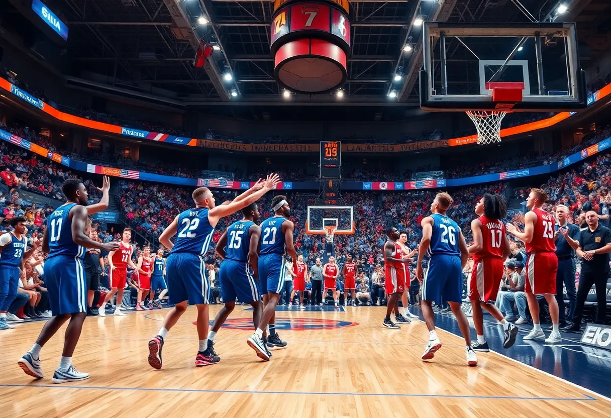 Basketball players from Memphis and Louisville competing in a game