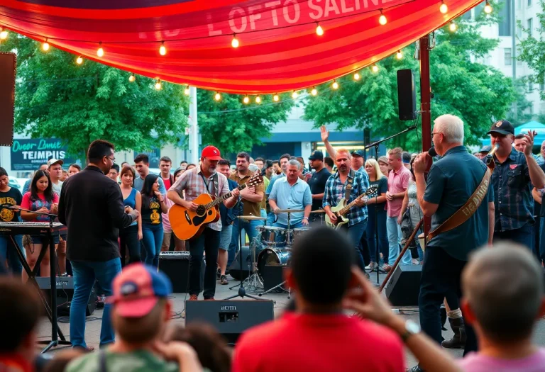 Musicians performing live at a Memphis outdoor venue