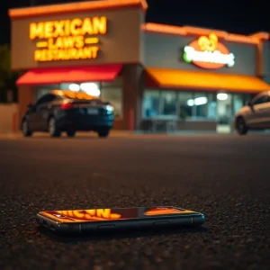 Parking lot with a Samsung Galaxy phone on the ground