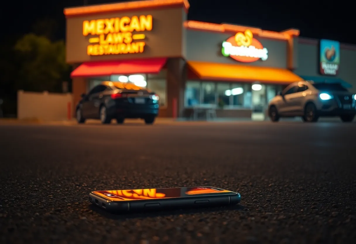 Parking lot with a Samsung Galaxy phone on the ground