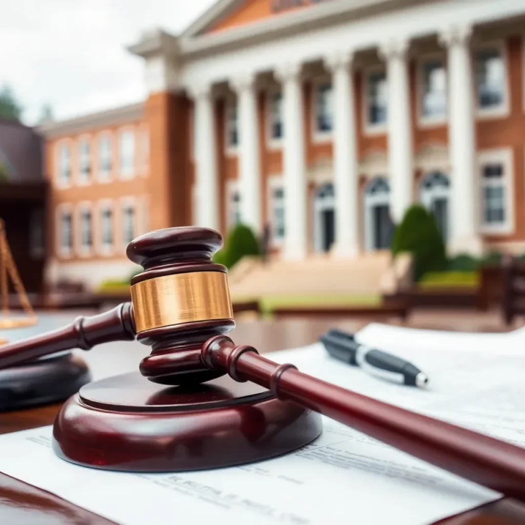 Courtroom scene representing a lawsuit about data protection in education