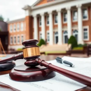 Courtroom scene representing a lawsuit about data protection in education
