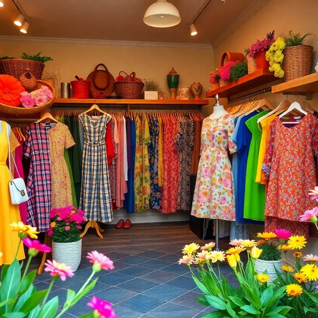 Colorful spring fashion displayed in a local Memphis boutique.