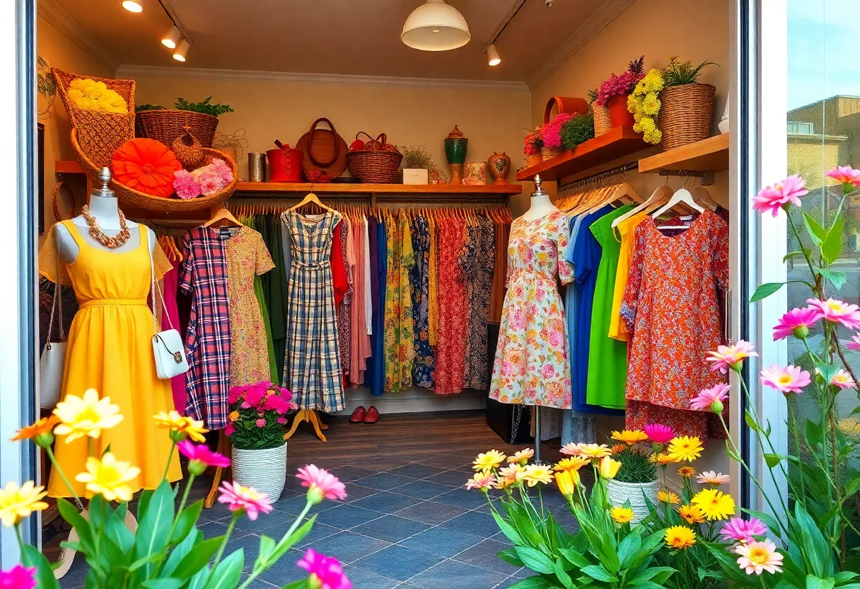 Colorful spring fashion displayed in a local Memphis boutique.