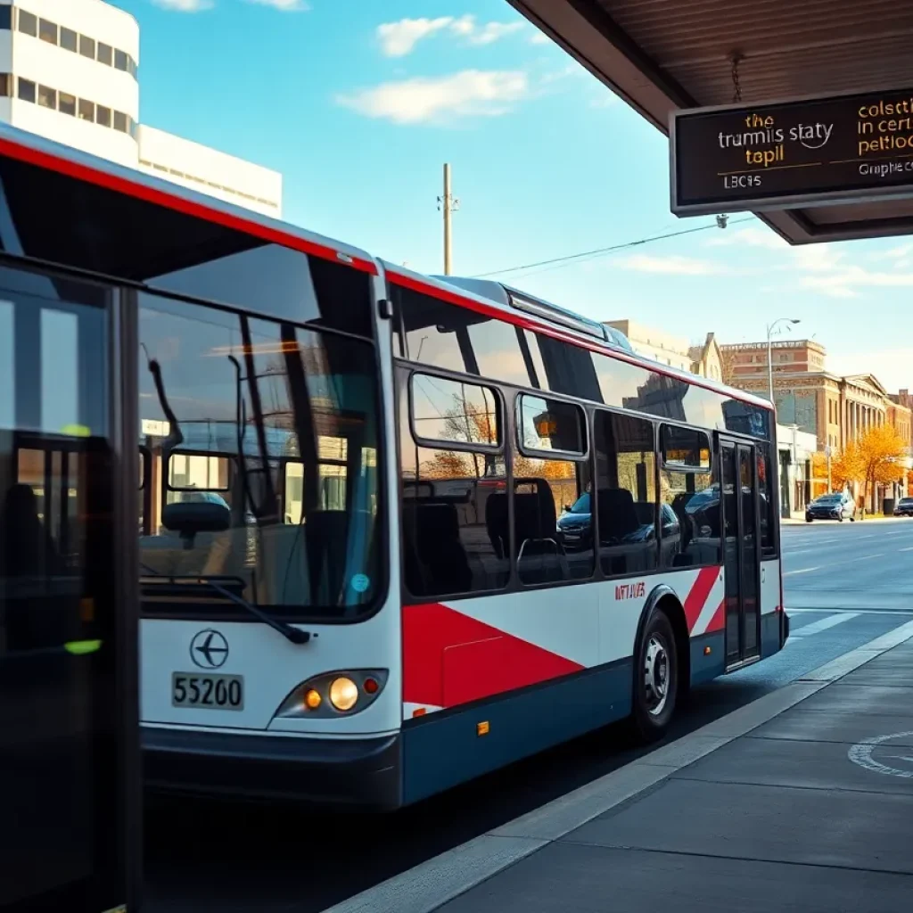 A Memphis public transit bus at a station