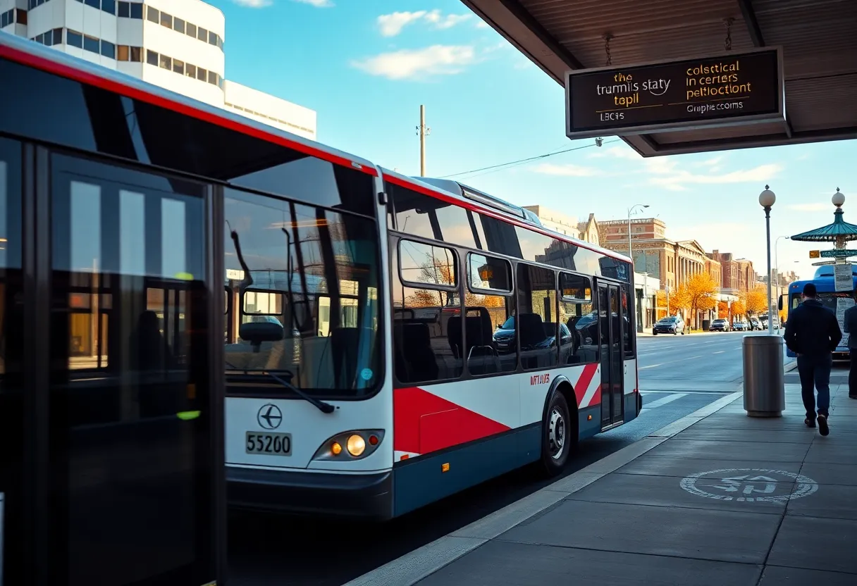 A Memphis public transit bus at a station