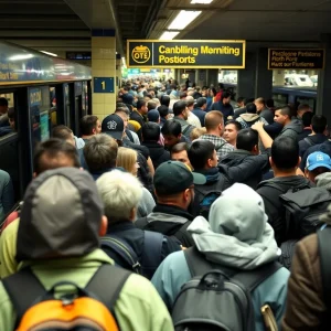 Crowded Memphis transit station with waiting commuters