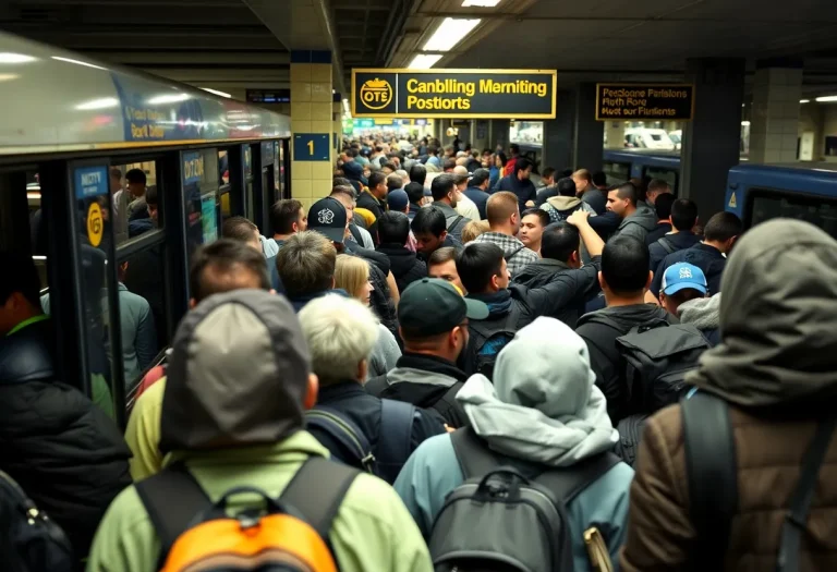 Crowded Memphis transit station with waiting commuters
