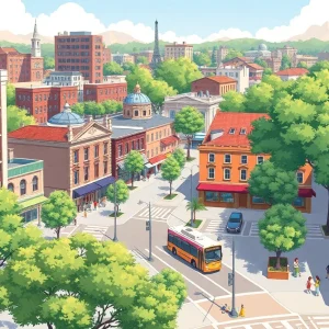 Illustration of a mixed-use neighborhood promoting urban density in Memphis.