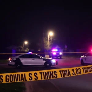 Police vehicles at the scene of a shooting in Walker Homes, Memphis.