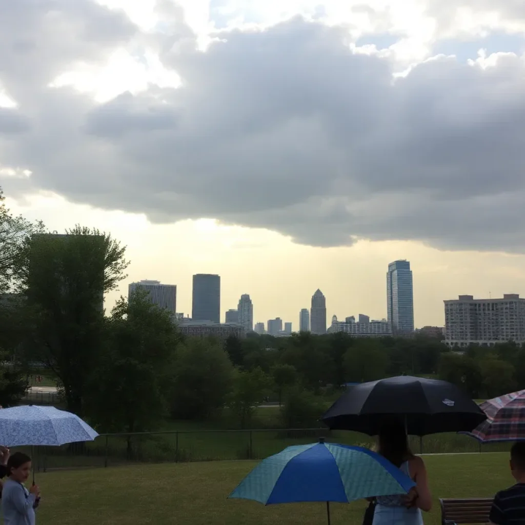 Cloudy skies over Memphis park during Memorial Day weekend.