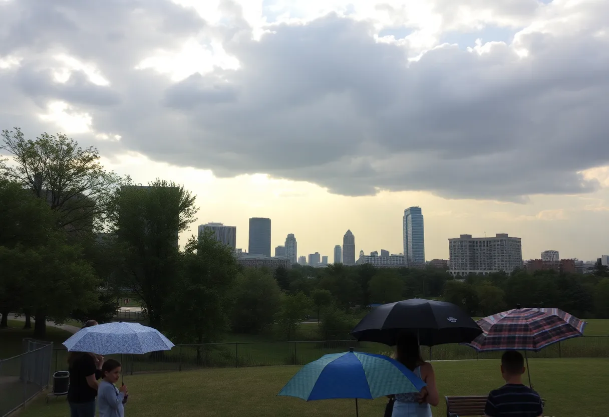 Cloudy skies over Memphis park during Memorial Day weekend.
