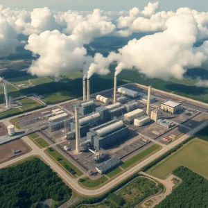 Aerial view of xAI facility with gas turbines in Memphis