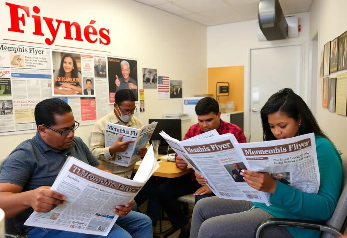 Community members reading the Memphis Flyer in the office