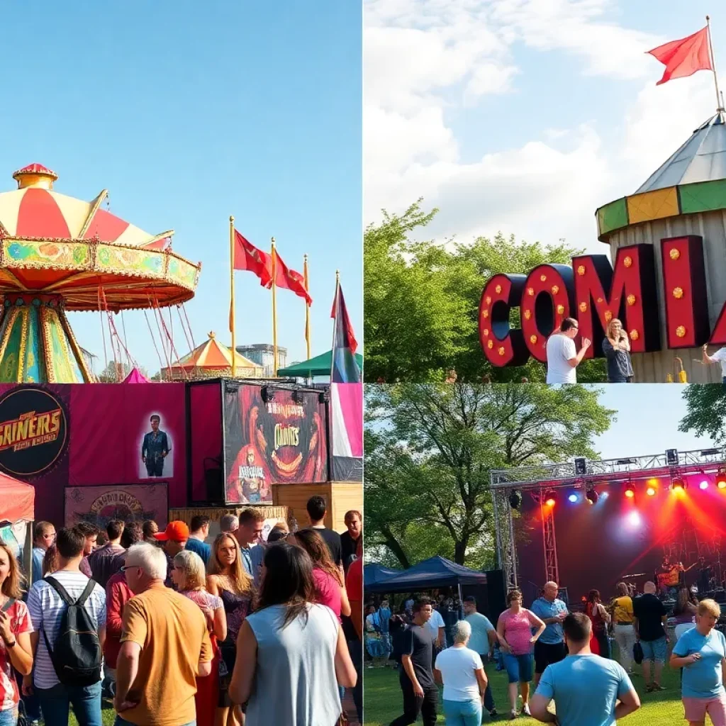 An illustration of various events happening in Memphis such as a fair, comic convention, and concert.