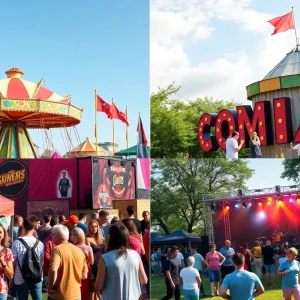 An illustration of various events happening in Memphis such as a fair, comic convention, and concert.