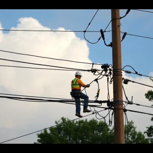 Utility workers restoring power lines in Memphis