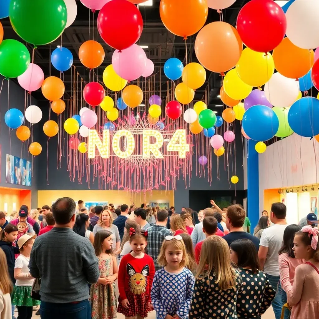 Families enjoying noon countdown and balloon drop at Children's Museum of Memphis