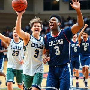 Basketball players showcasing teamwork and athleticism during a game.