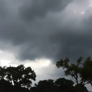 Dark storm clouds looming over Memphis sky