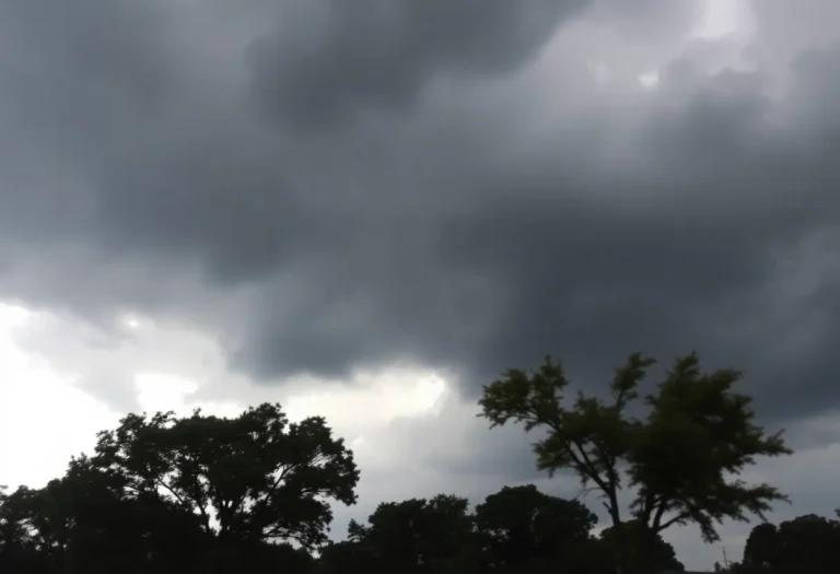 Dark storm clouds looming over Memphis sky