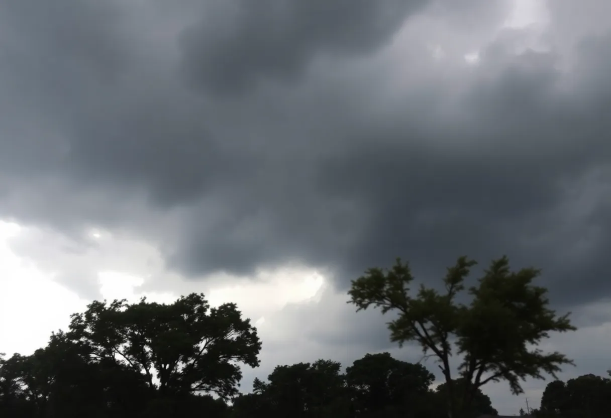 Dark storm clouds looming over Memphis sky
