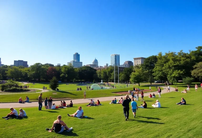 Bright sunny day in Memphis with people enjoying outdoor activities.