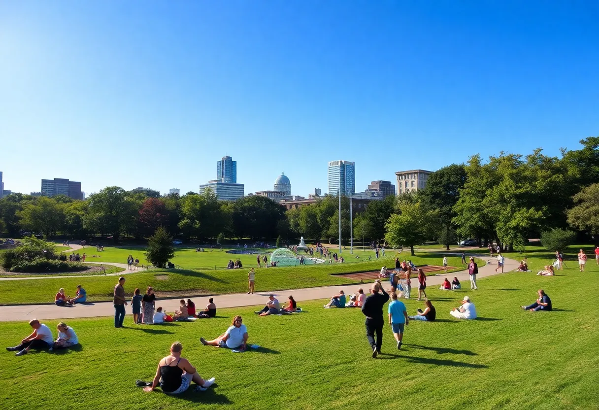 Bright sunny day in Memphis with people enjoying outdoor activities.