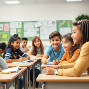 Children in a diverse classroom participating in educational activities