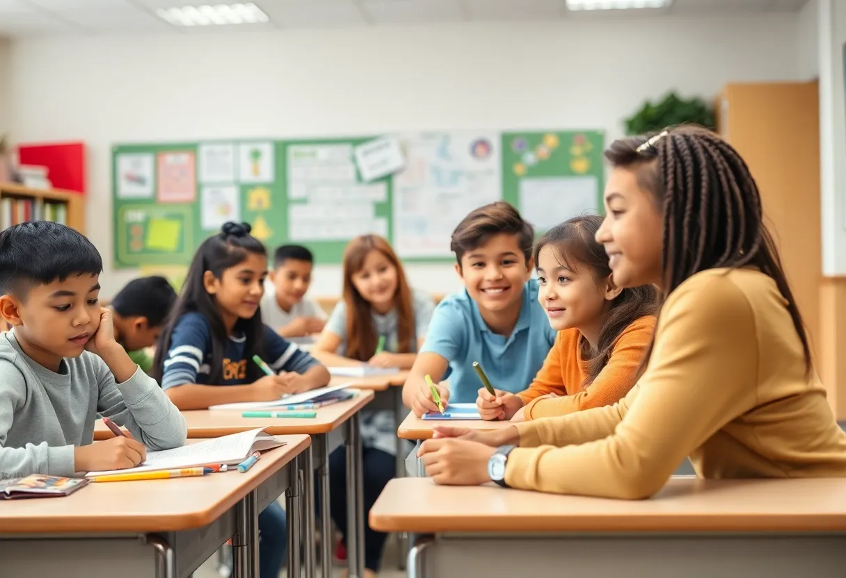 Children in a diverse classroom participating in educational activities