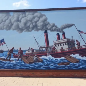 Mural honoring Tom Lee's heroism during the Mississippi River disaster