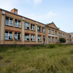 Damaged vacant school building in Memphis